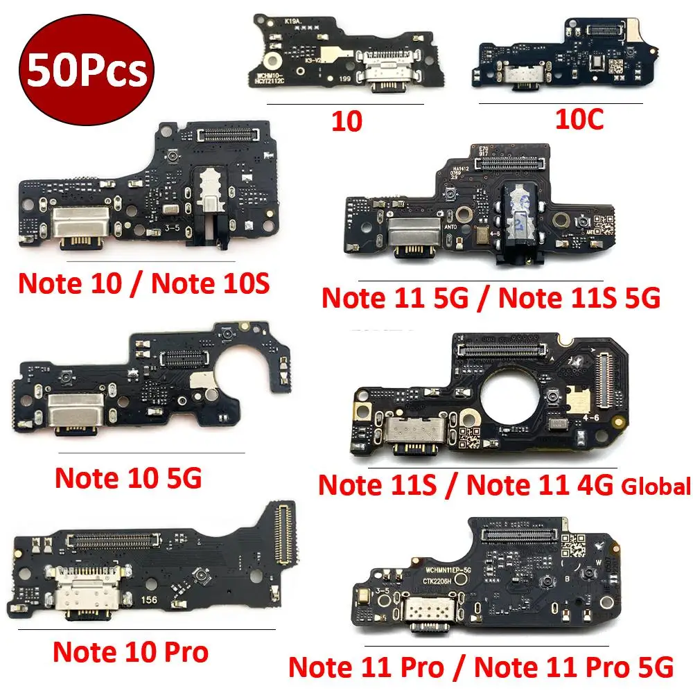 

50Pcs，Tested USB Power Charging Connector Plug Socket Port Dock Flex For Xiaomi Redmi 10C 10 Note 11S Note 10 11 Pro 10S 5G 4G