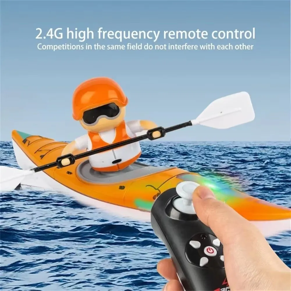 2.4G Remote Control RC Boat Toy Light Rowing Paddling Speedboat Toy Mini Size Rechargeable Battery Speedboat Water Competition