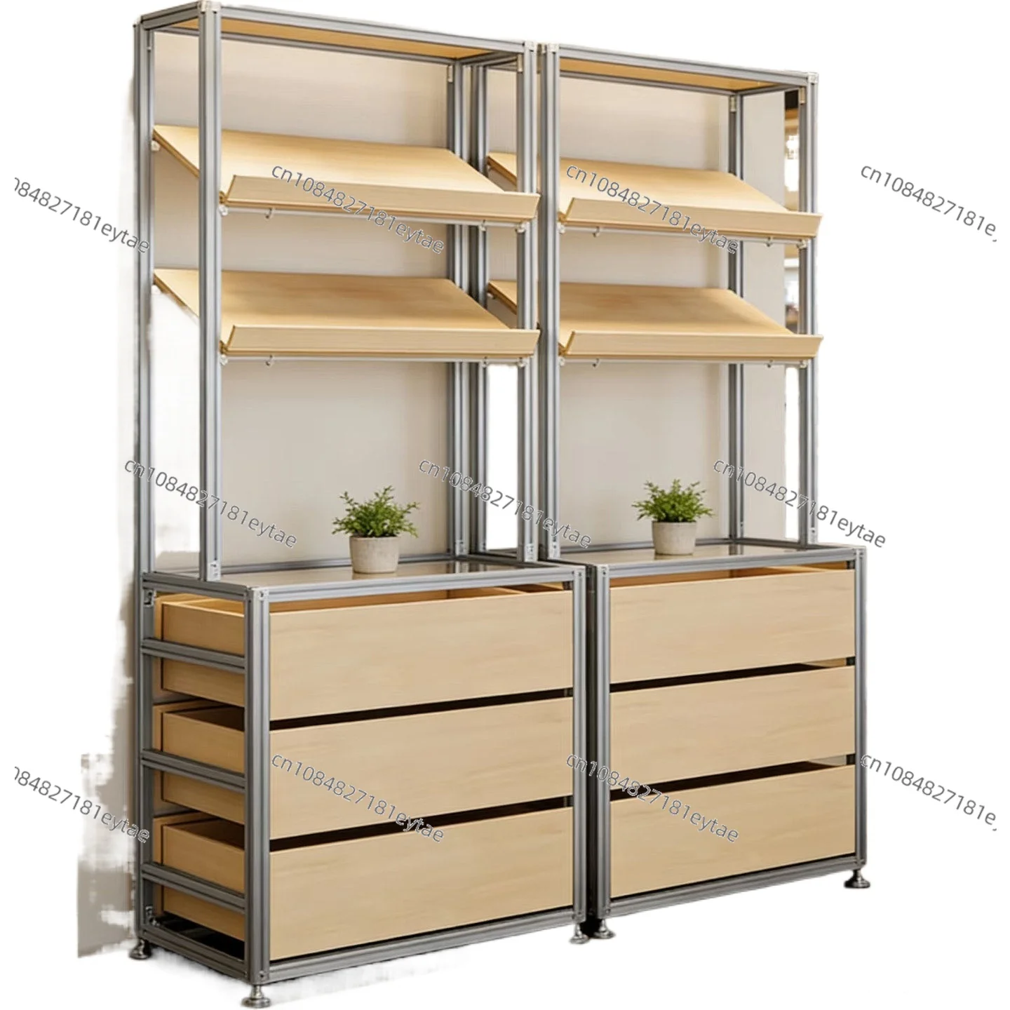 Aluminum Profile Display Cabinet, Creative Island Storage Rack & Floor Shelf for Container Shop