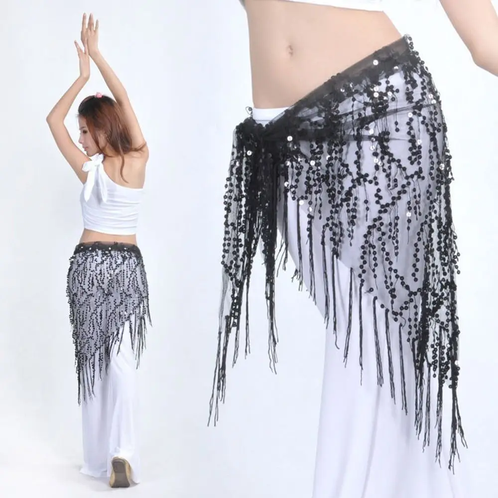 

Women Triangle Scarf Belly Dance Sequins Hip Scarf Tassel Belly Dancing Belt