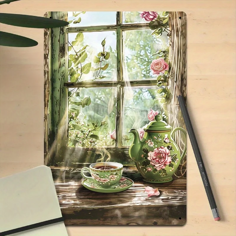 La habitación está decorada con un letrero de metal retro de té de rosas, que es adecuado para decorar la sala de estar y el comedor.