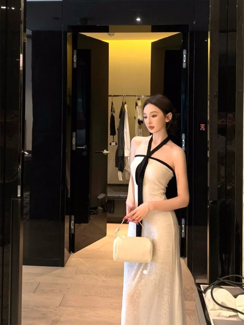 

Сексуальное белое платье на бретельках для похудения, женская модная облегающая длинная юбка с поясом и запахом, облегающая посадка