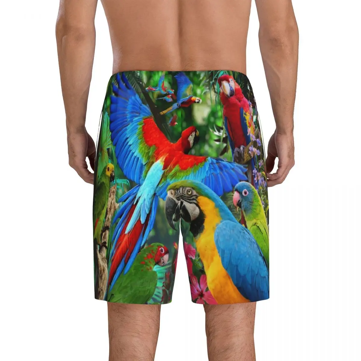 Custom Tropical Parrots Birds Pajama Bottoms Cockatiel Macaw Parrotlet Lounge Sleep Shorts Stretch Sleepwear Pjs with Pockets