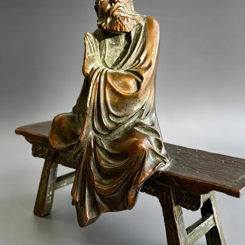 Antique Bench Damo Dharma Patriarch Statue Desktop Ornament Buddha Figurine Lucky Feng Shui Home Decoration Crafts Accessories