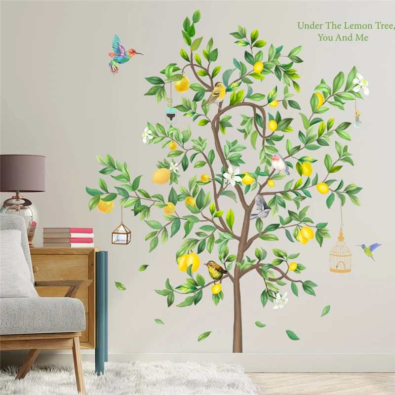 

Lemon Tree Bird Cage Wall Sticker For Shop Office Studio Home Decoration Diy Plants Mural Art Pvc Decals Pastoral Large Poster