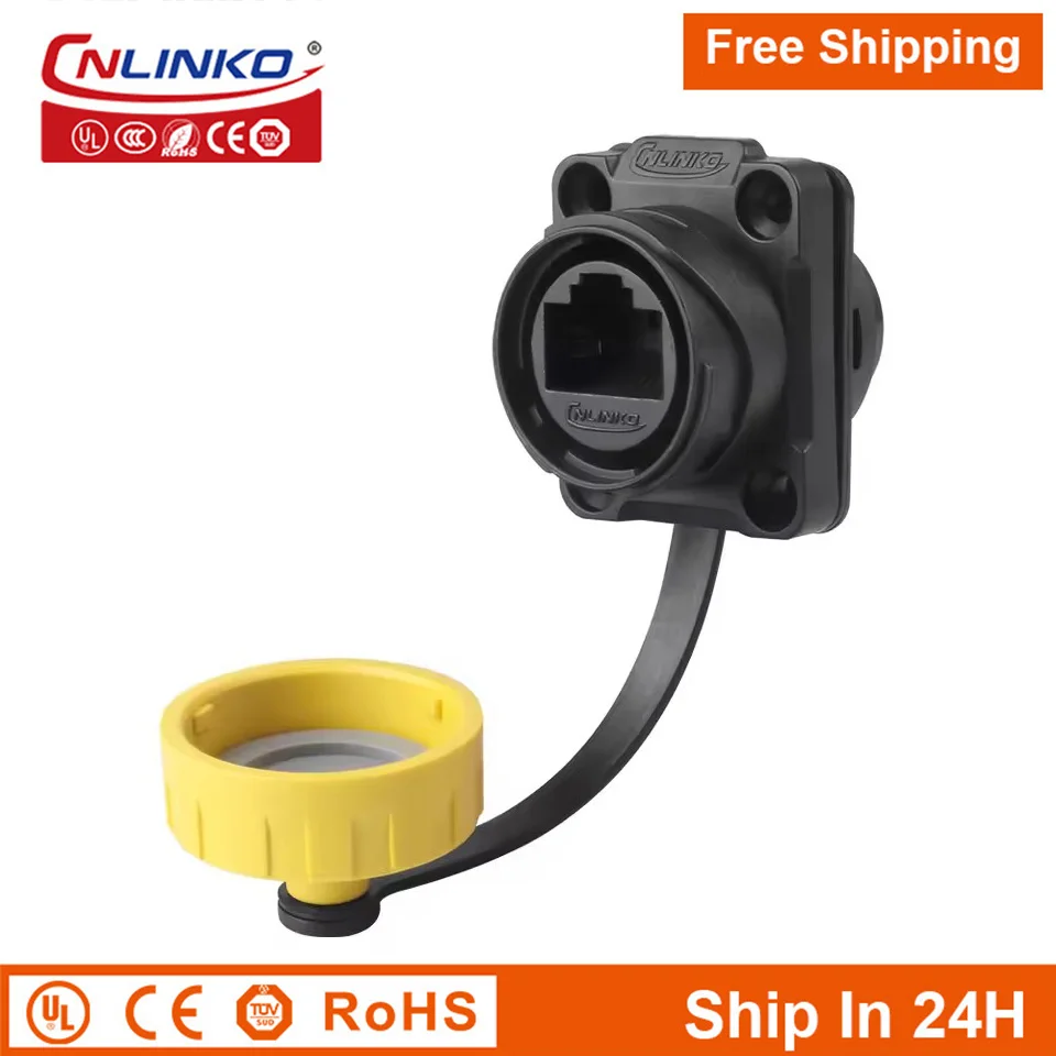 CNLINKO M20 PBT Plastic IP68 Waterproof RJ45 Cable Signal Connector YM20 CAT6 Panel Mount Socket Plug Network Ethernet Interface