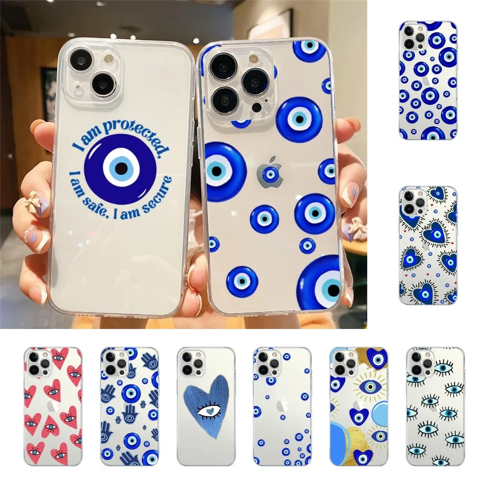 Turkish Lucky Blue Evil Eye Phone Case For Iphone 15 11 13 14 Pro Max 7 8 Plus X Xr Xs Max Se2020 12mini Transparent Cover