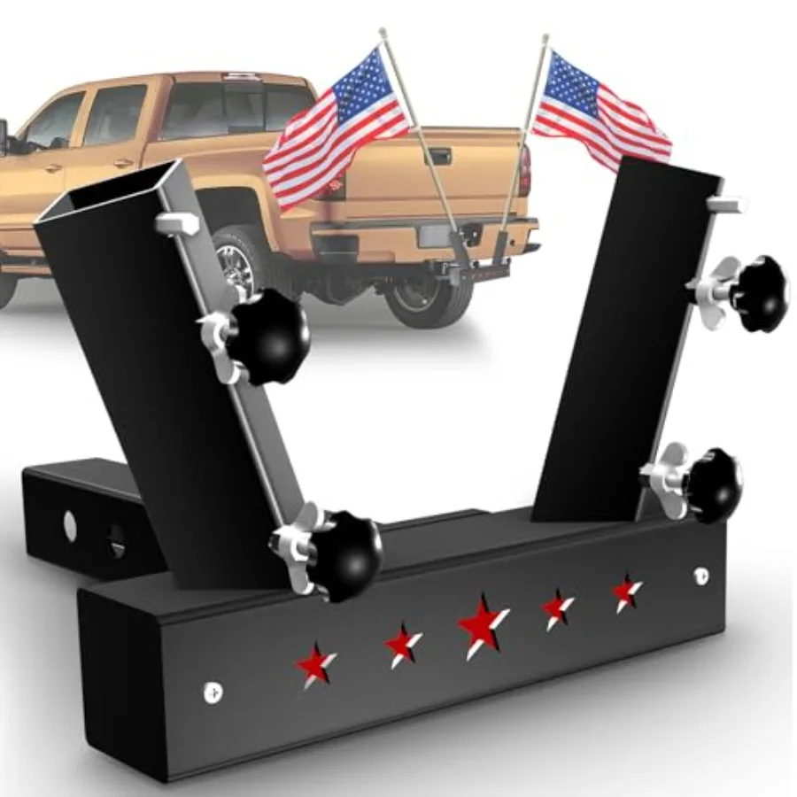

Flag Pole Hitch Mount for Truck Dual Flag Pole Holder Universal for Standard 2 inch Hitch Receiver Fits Truck Jeep SUV RV Trail