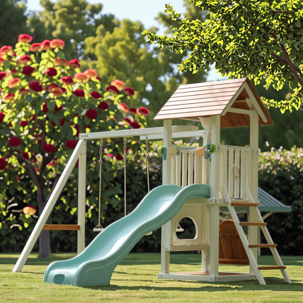 ملعب خارجي من الخشب الصلب معدات تسلية للأطفال مع ميزات ممتعة مرتفعة2026 #2