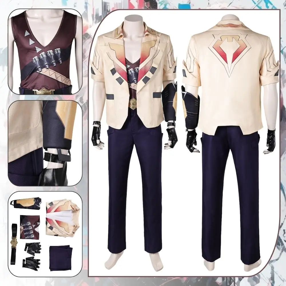 

TEJO Cosplay Valorant Men Costume Uniform Jacket Pants Set Roleplay Fantasy Outfits Halloween Carnival Party Disguise Suit