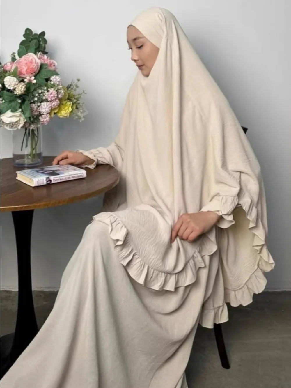 

Eid Ramadan Women 2 Piece Set Long Khimar with Dress Muslim Abaya Set Prayer Garment Hijab Sets Niqab Jilbab Musulman Ensembles