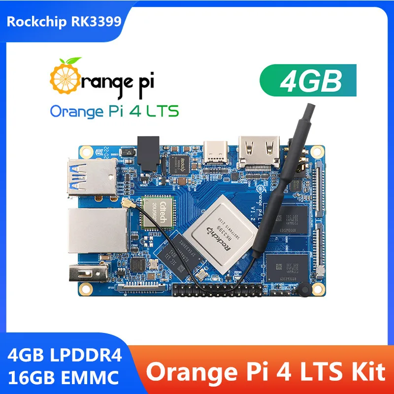 

Orange Pi 4 LTS 4GB LPDDR416GB EMMC Rockchip RK3399 Wifi+BT5.0 Gigabit Ethernet Run Android Ubuntu Debian OS for OPI 4 LTS