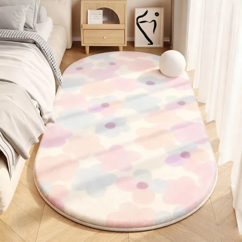 VIKAMA Soft Floral Irregular Floor Mat for Bedroom Vanity Window Nook, Non Slip & Machine Washable, Home Accessories