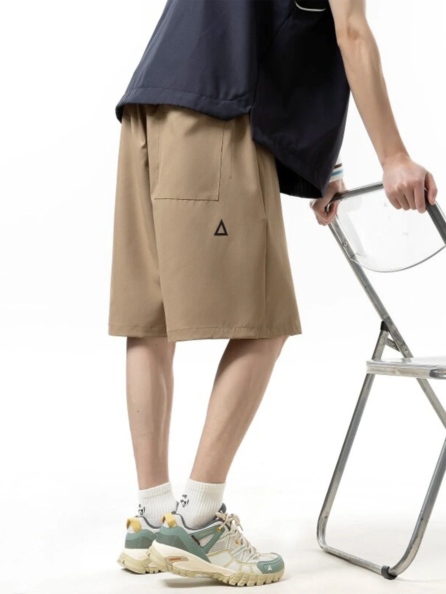 

Ice Silk Qui Dry Casual orts Men Summer Thin Cool Feeling Breathable Loose Straight Leg Five-Quarter Length Middle Waist