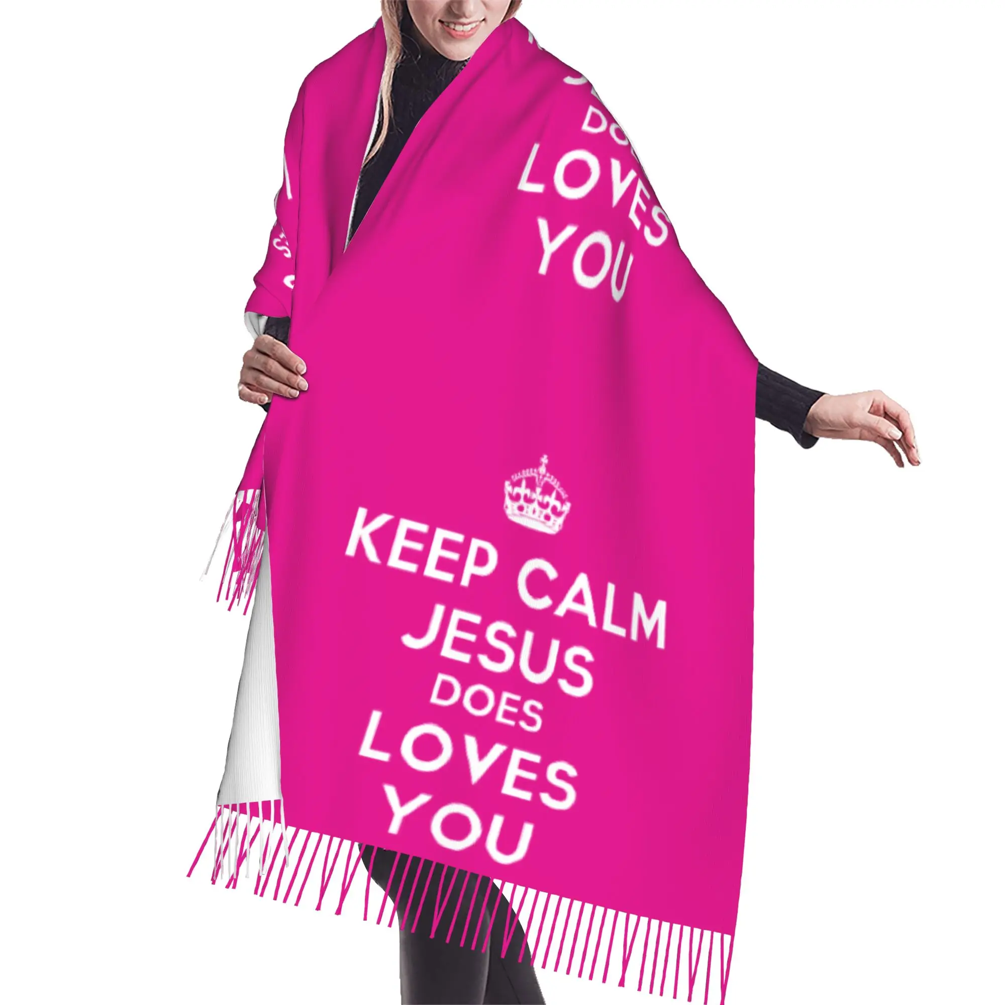 Custom Jesus Loves You Scarf Wrap for Women Long Winter Warm Tassel Shawl Unisex  Scarves