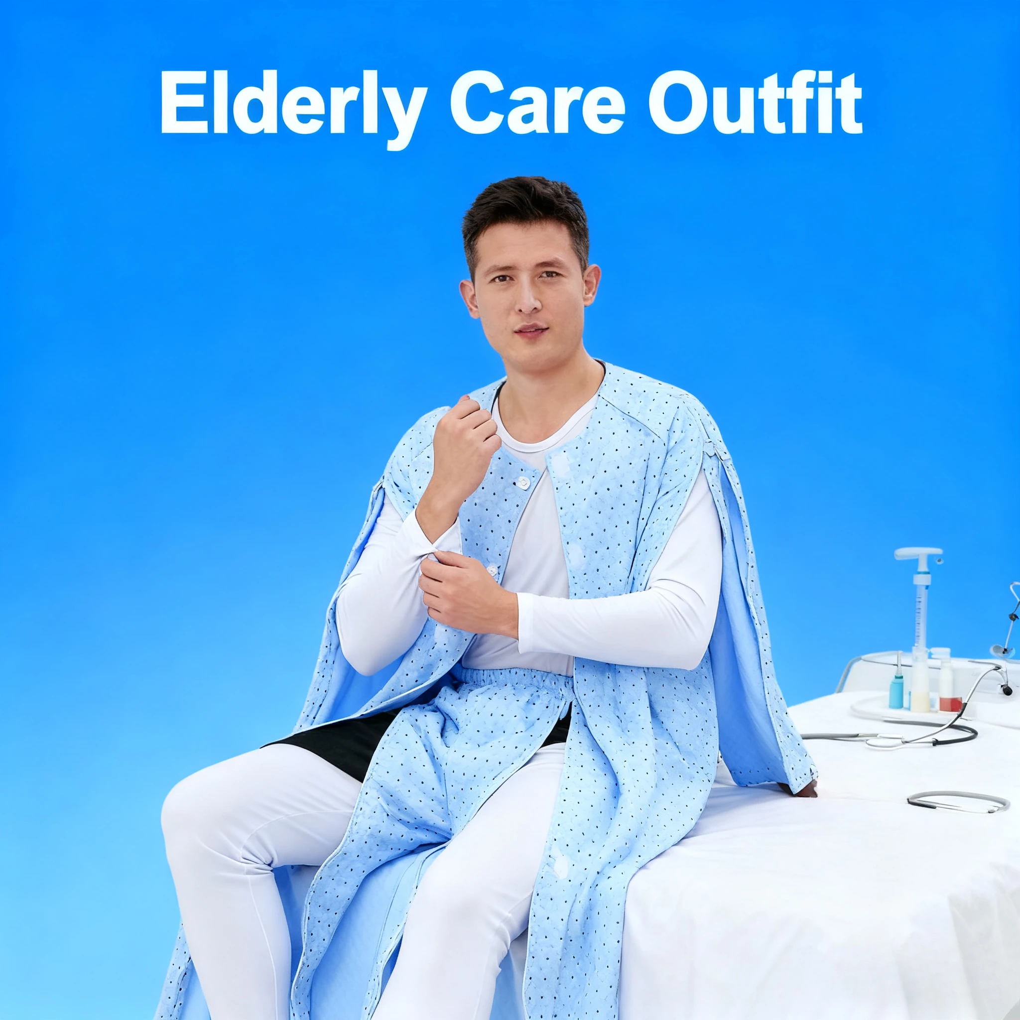 Spring Autumn  Paste Nursing Clothes Easy To Wear Off for Gown Bedridden Elderly Pajamas Sleepwear