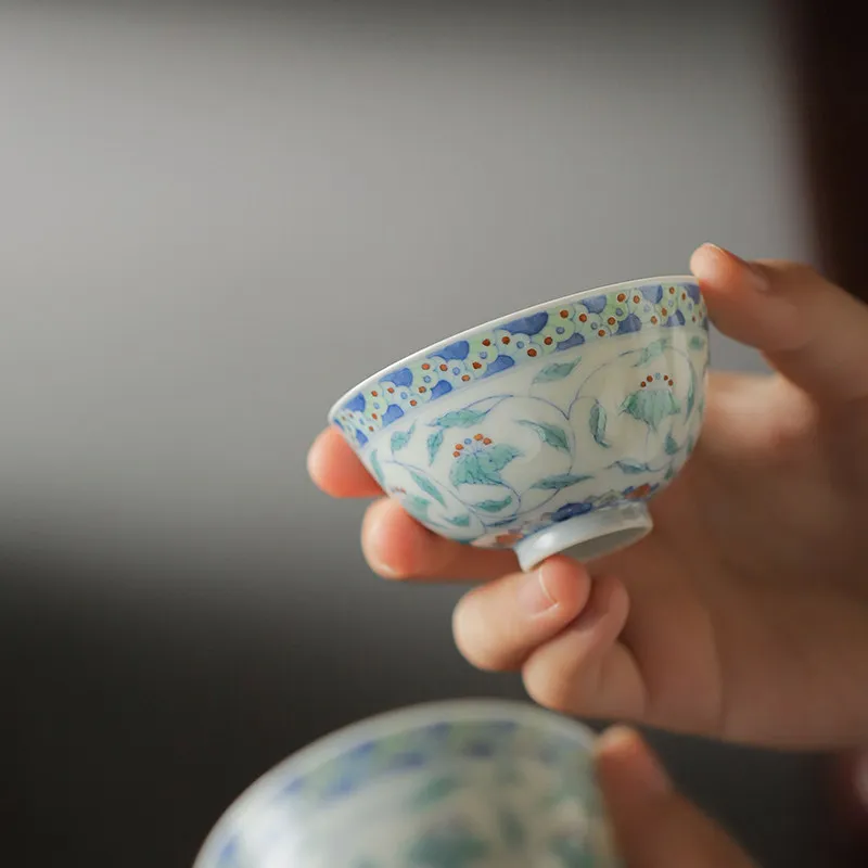 Doucai Wuzi lotus pattern teacup hand-painted ceramic teacup master cup