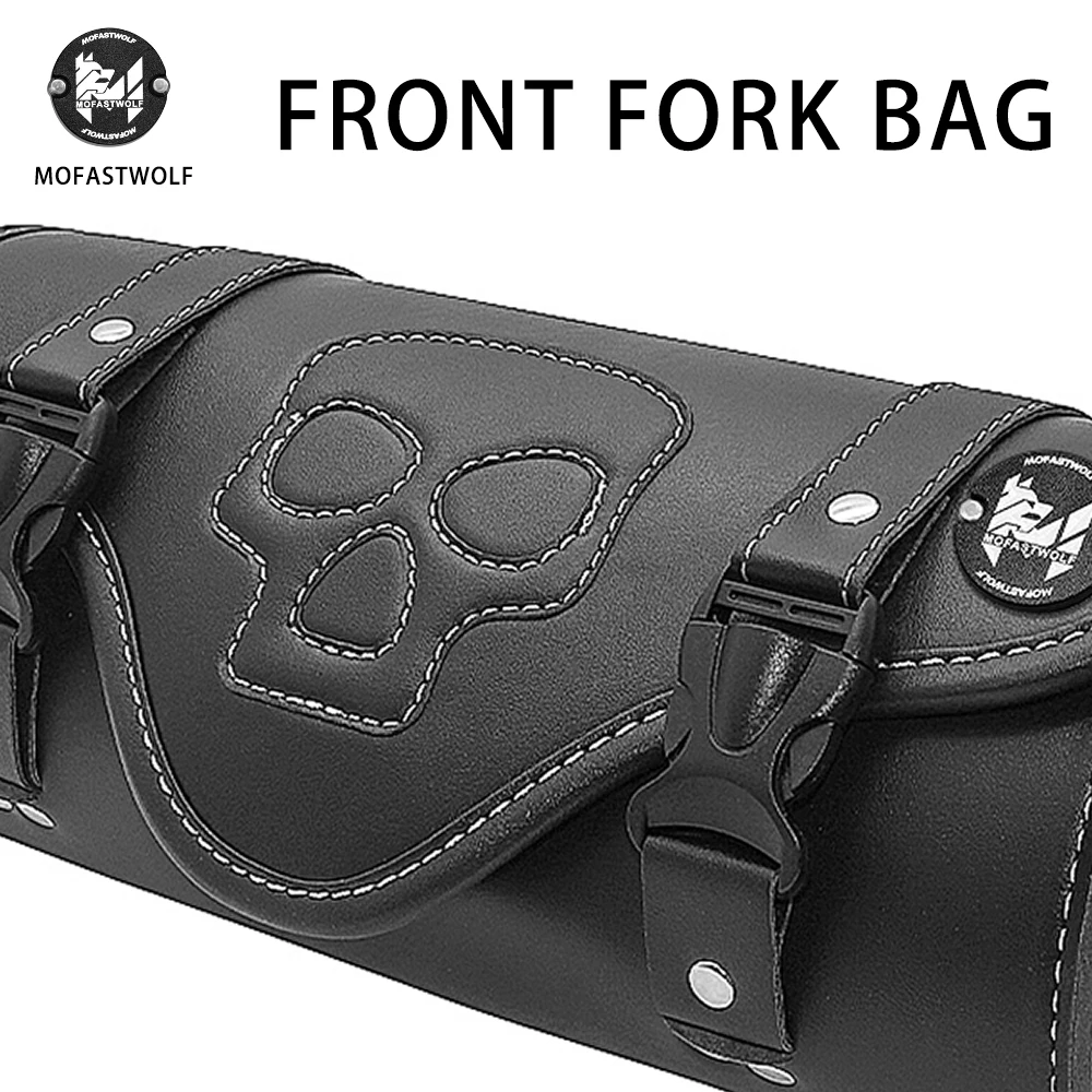 For Harley Sportster Chopper Bobber Cruiser Dyna Softail PU Leather Handlebar Saddlebag Motorcycle Front Forks Tool Bag Luggage