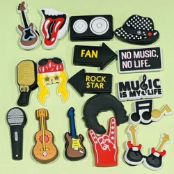 1pcs Rock Star Music Life Hat PVC Shoe Charms Fit Wristbands Sandals Shoes Decoration Hole Slipper Accessories Kid Girls Gift