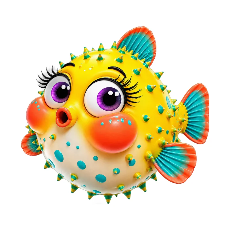 Big Eye Surprised Pufferfish Car Decal, Full Color Waterproof Printed Vinyl Decorative Sticker for Car Windows and Body Panels