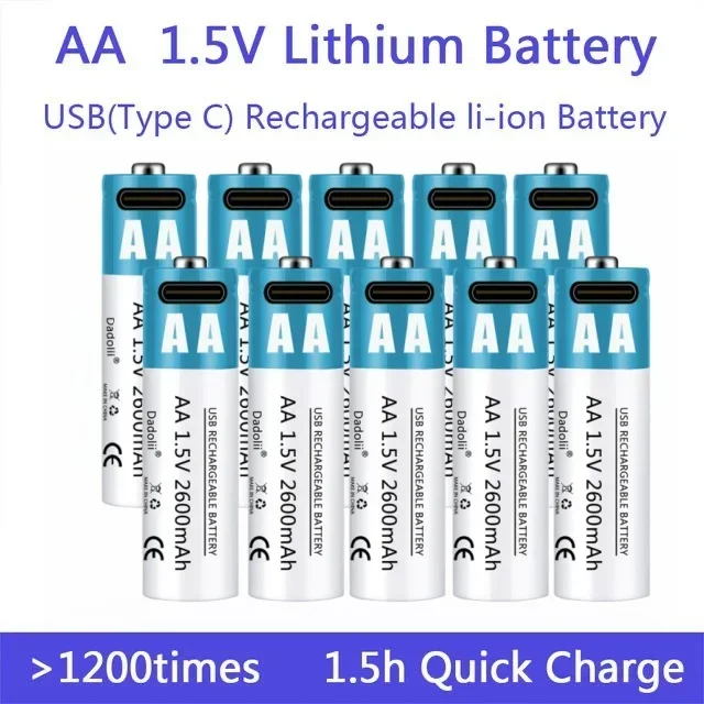 

NewAA Battery 1.5V AA 2600mAh USB rechargeable li-ion battery for remote control mouse small fan Electric toy battery