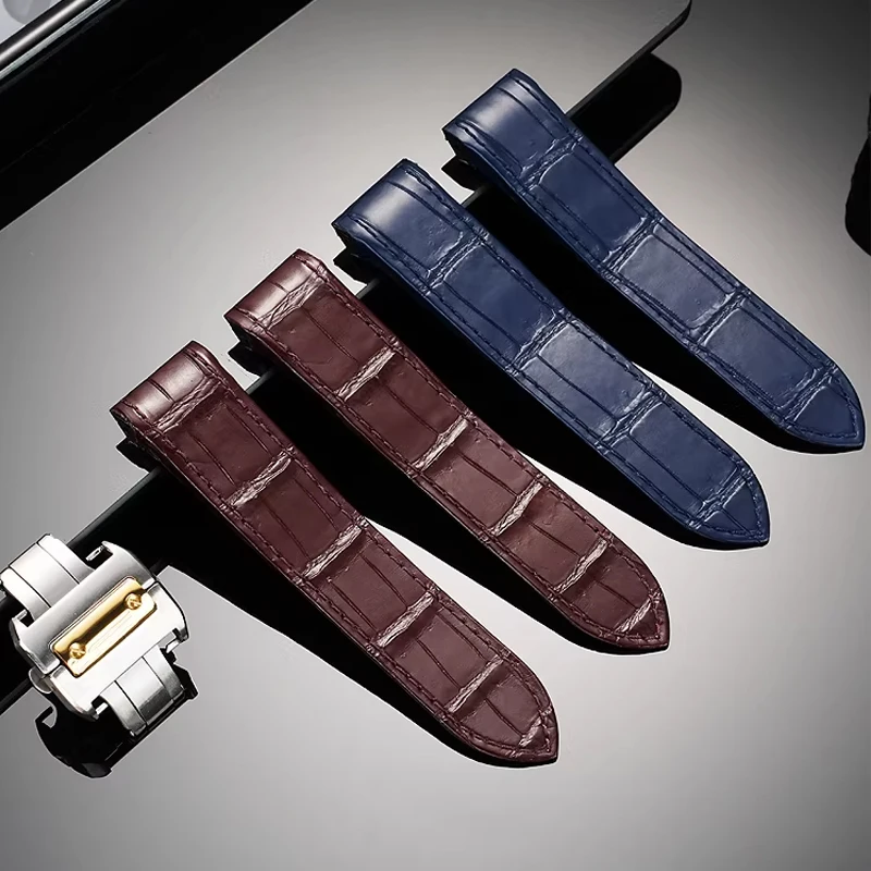 

Crocodile Skin Watch Strap For Cartier Sandoz Santos 100 Watchband Men Women Soft Bracelet 20mm 23mm Leather Watch Strap Brown