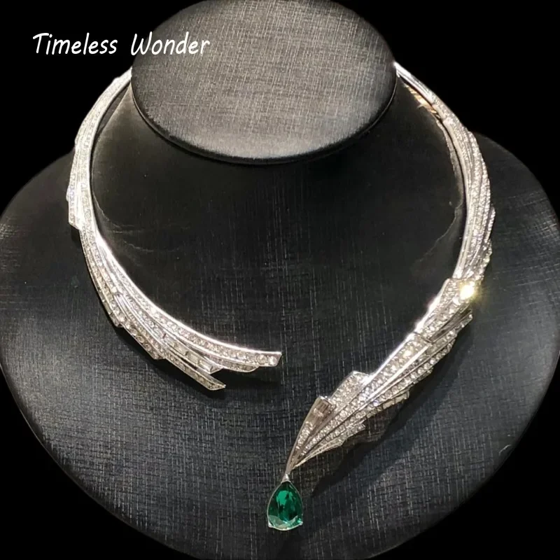 

Timeless Wonder Fancy Crystal Zircon Geo Torque Necklace for Women Designer Jewelry Goth Runway Trendy Art Deco Vintage 4526