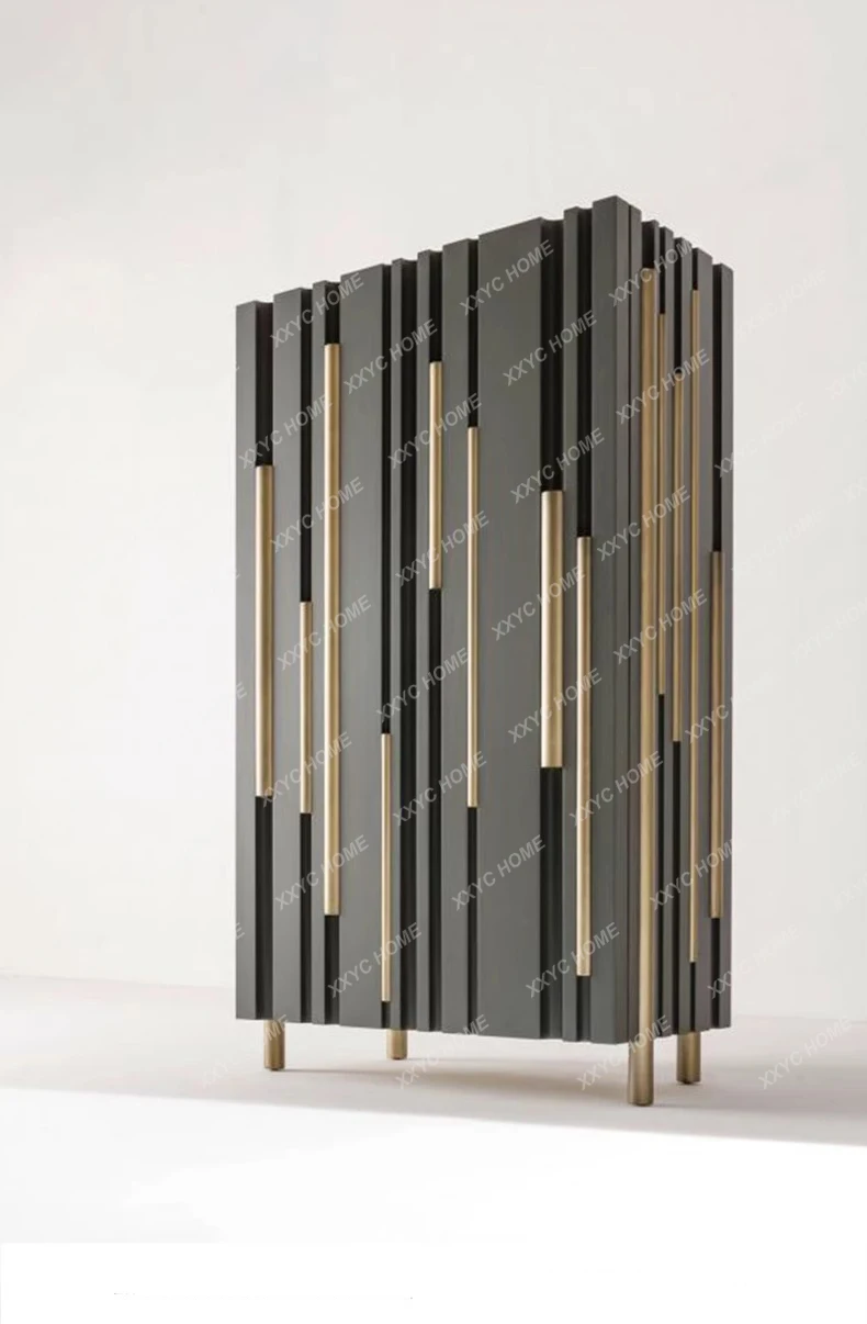Y1 light luxury wall dining side cabinet stainless steel living room storage cabinet decoration high-end solid wood wine cabinet