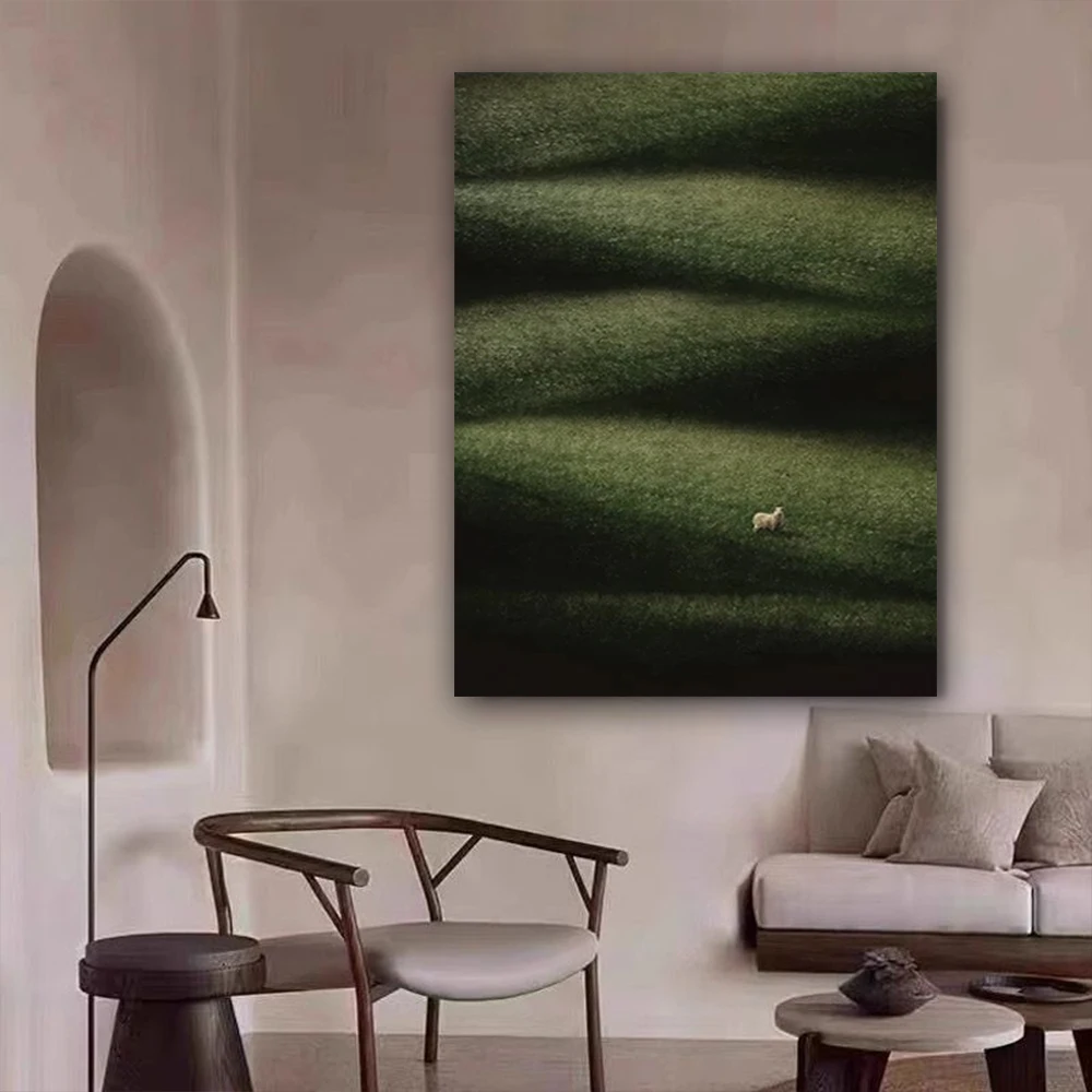 

New Arrival Green Light Scraper Textured Hand Painted Abstract Oil Painting on Canvas Wall Picture Artwork for Living Room Decor