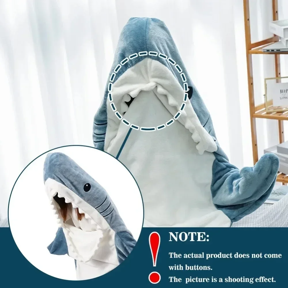 Shark Blanket Adult Cartoon Sleeping Bag Pajama Hooded Warm Flannel Funny Homewear Shark Onesie Sleeping Bag Winter Warm Blanket