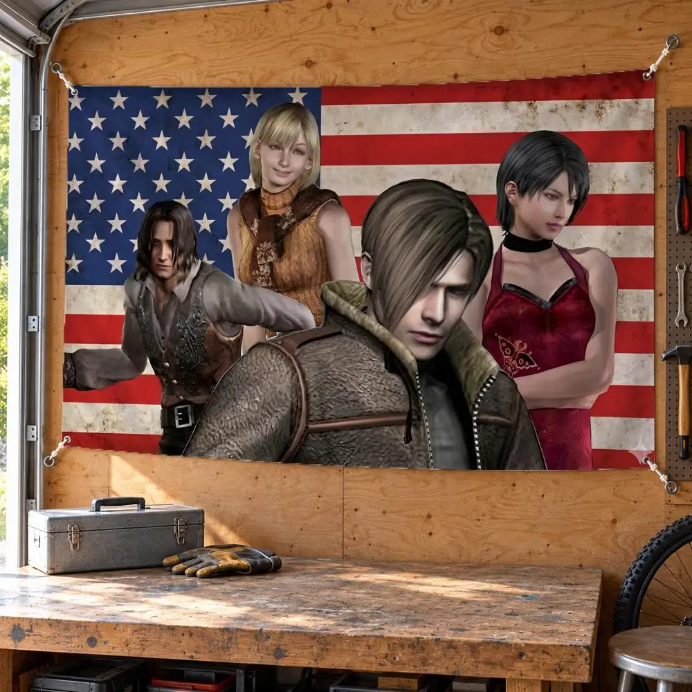 Game L-Leon Kennedy Flags Wall Hanging Banner Background Art Print for Bedroom Living Room Outdoor Decor