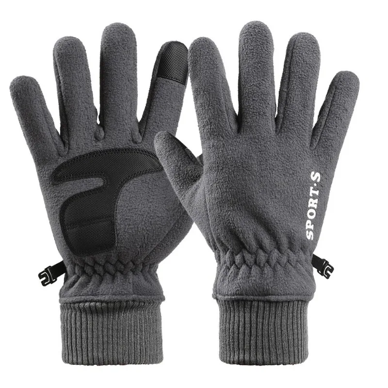 Men Winter Warm Fleece Thickened Touch Screen Non Slip Anti Slip Outdoor Riding Cycling Motorcycle Double Sided Thermal Gloves