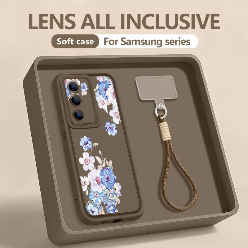 Romantische Blumenmuster-Handyhülle mit Trageriemen für Samsung Galaxy S25 S24 FE S26 S24 S22 Ultra S23 Plus S25 Edge Weiche Schutzhülle mit Band