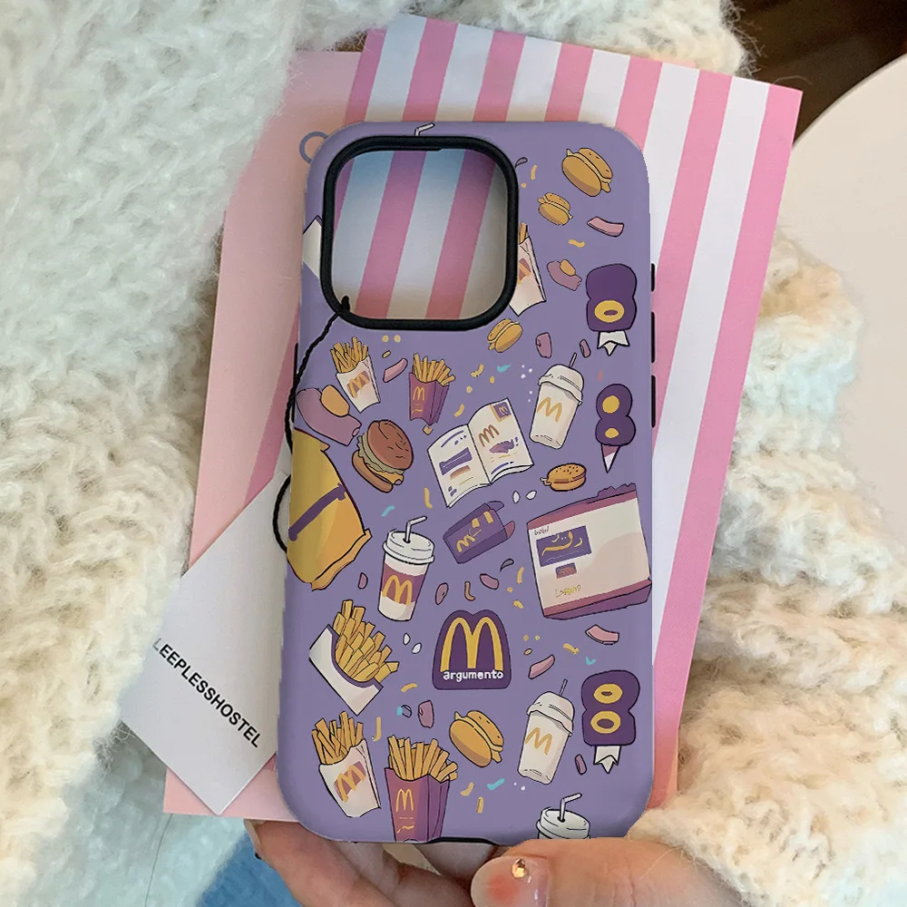 Purple French Fries Burger Phone Case for IPHONE 15PRO MAX 14 13 12 11 PRO Plus 15pro Acrylic TPU Two in One Mobile Phone Cases