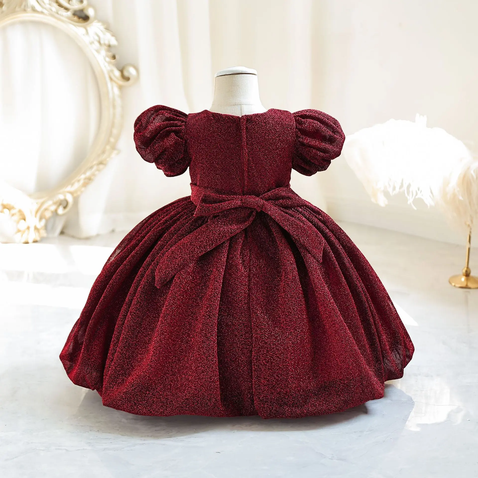 Toddler Baby Luxury Party Wedding Dress Child\'s First Birthday Princess Dresses For Girls Kid\'s Shiny Bridemaid Ball Gown 1-6Y