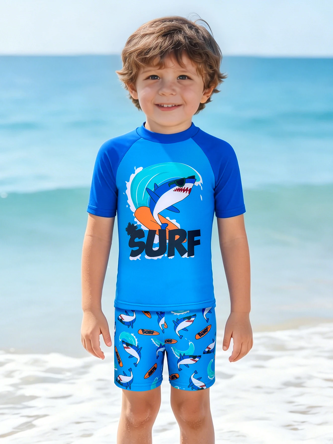 Jungen Rash Guard Badeanzüge setzt Kinder zweiteilige Kurzarm Surfen Schwimm hemden schnell trocknen Wassersport Bade bekleidung mit Badehosen