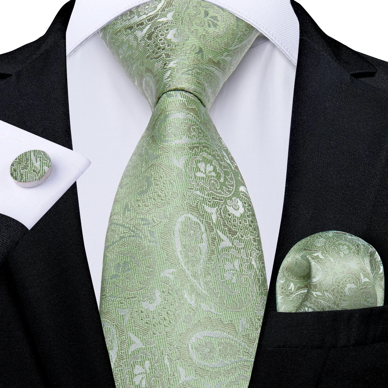 Men Tie with Brooch Pin Sage Green Beige Purple Blue Paisley Polyester 8cm Ties for Men Wedding Prom Groom Accessories Gift