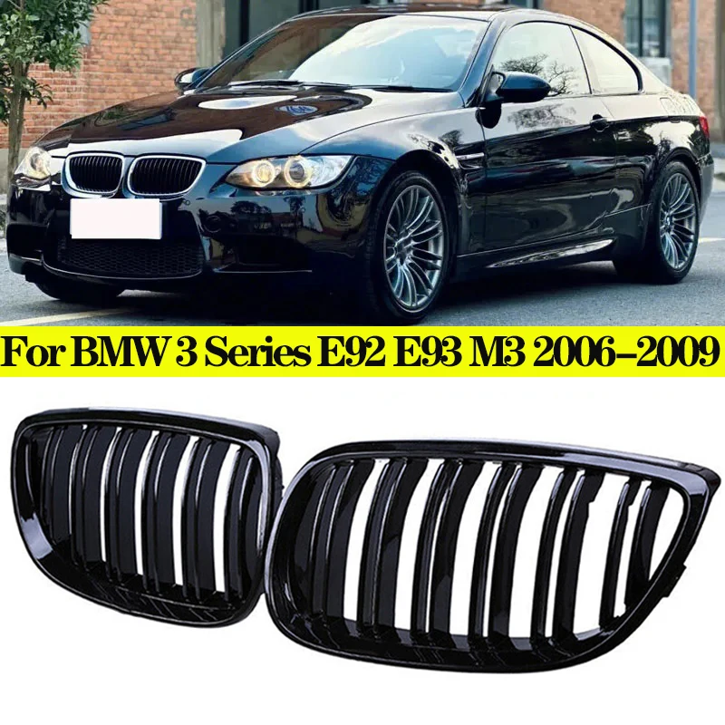 

Gloss Black Racing Grill Double Line Slat Grille Car Front Bumper Grilles Kidney For BMW 3 Series E92 E93 M3 2006-2009 2 Door