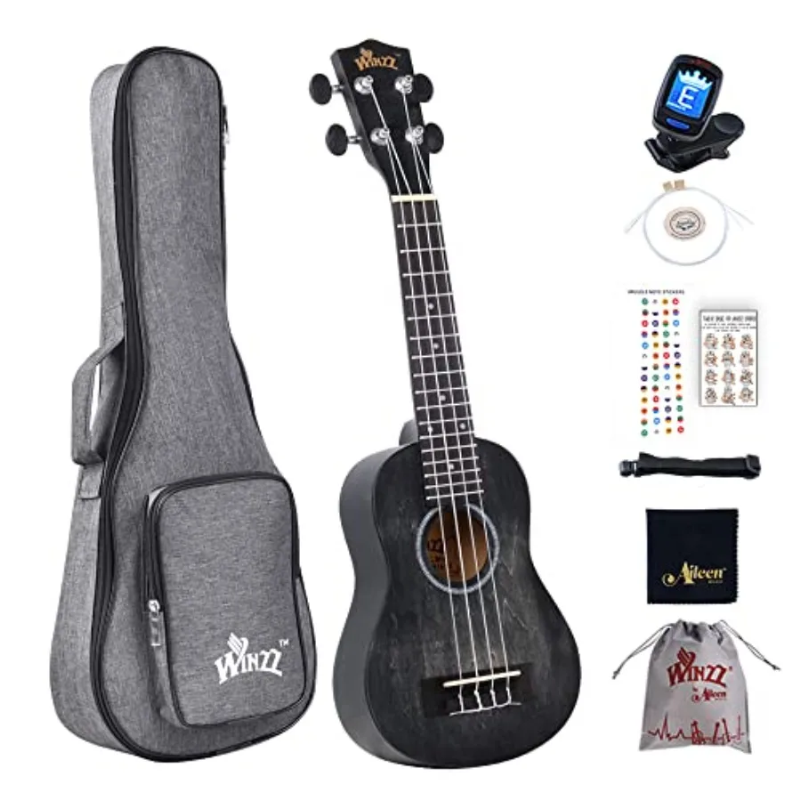 

Adults Ukulele Soprano Beginner Kit 21 Inches with 8 Accessories Unique Color DesignBlack