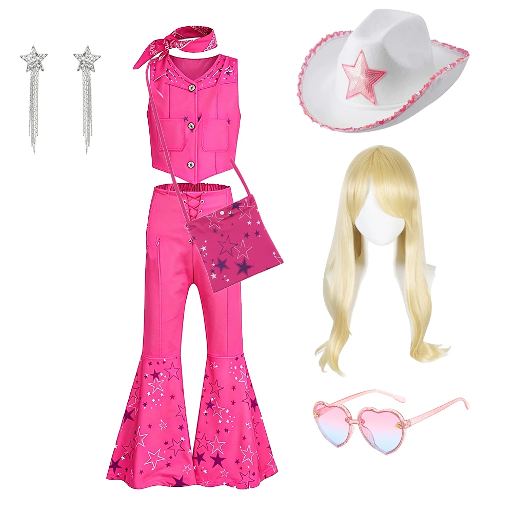 Rosa Cowgirl-Kostüm für Mädchen, Outfit-Set mit Cowboyhut, Weste und Hose, Bandana, Halloween-Kostüme, Geburtstagsparty, Cosplay – Detail 7