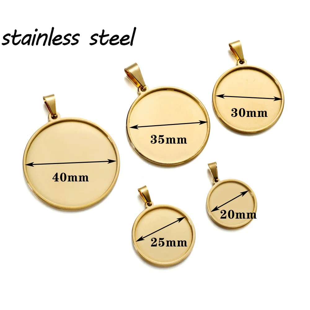 5pcs Stainless Steel Round Blank Bases For Pendants Tray 20/25/30/35/40mm Cabochon Bases Setting Jewelry Making Supplies