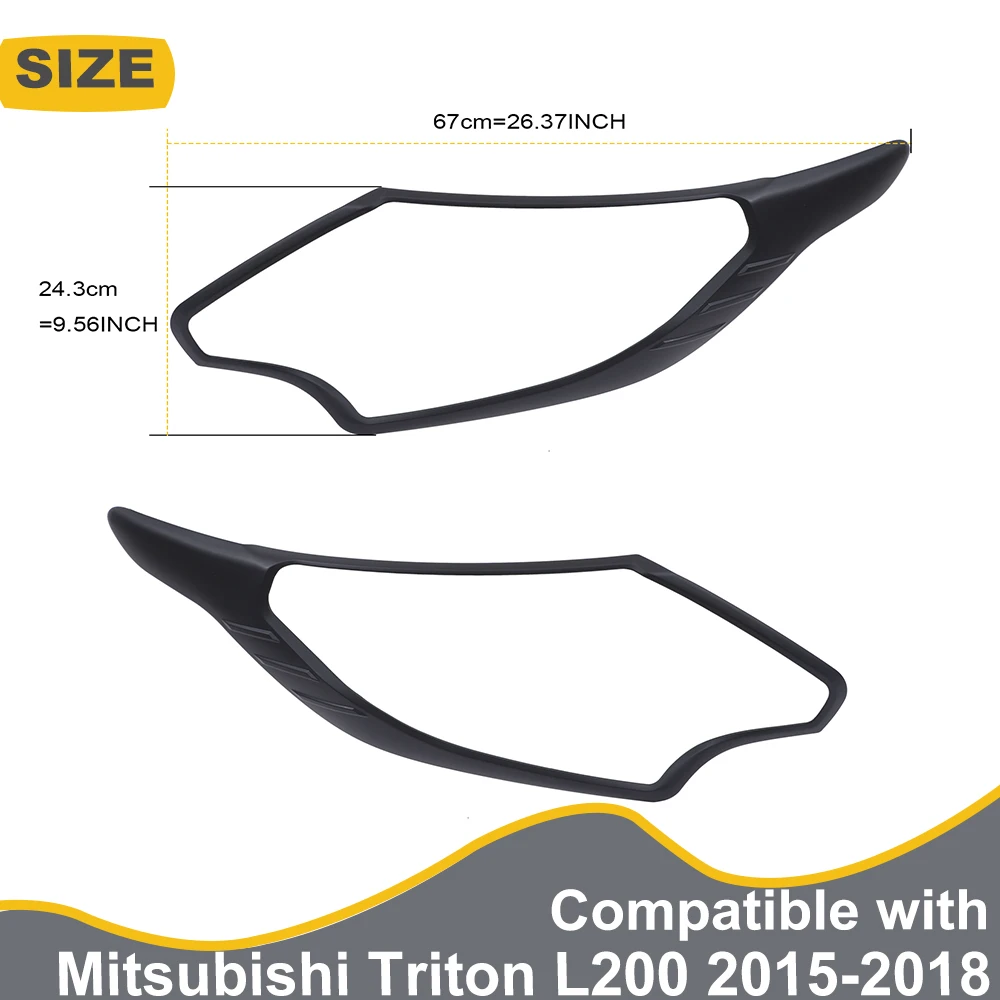 Headlight Cover For Mitsubishi L200 Triton 2015 2016 2017 2018 ABS Matte Black Car Exterior Accessories Front Lamp Hood