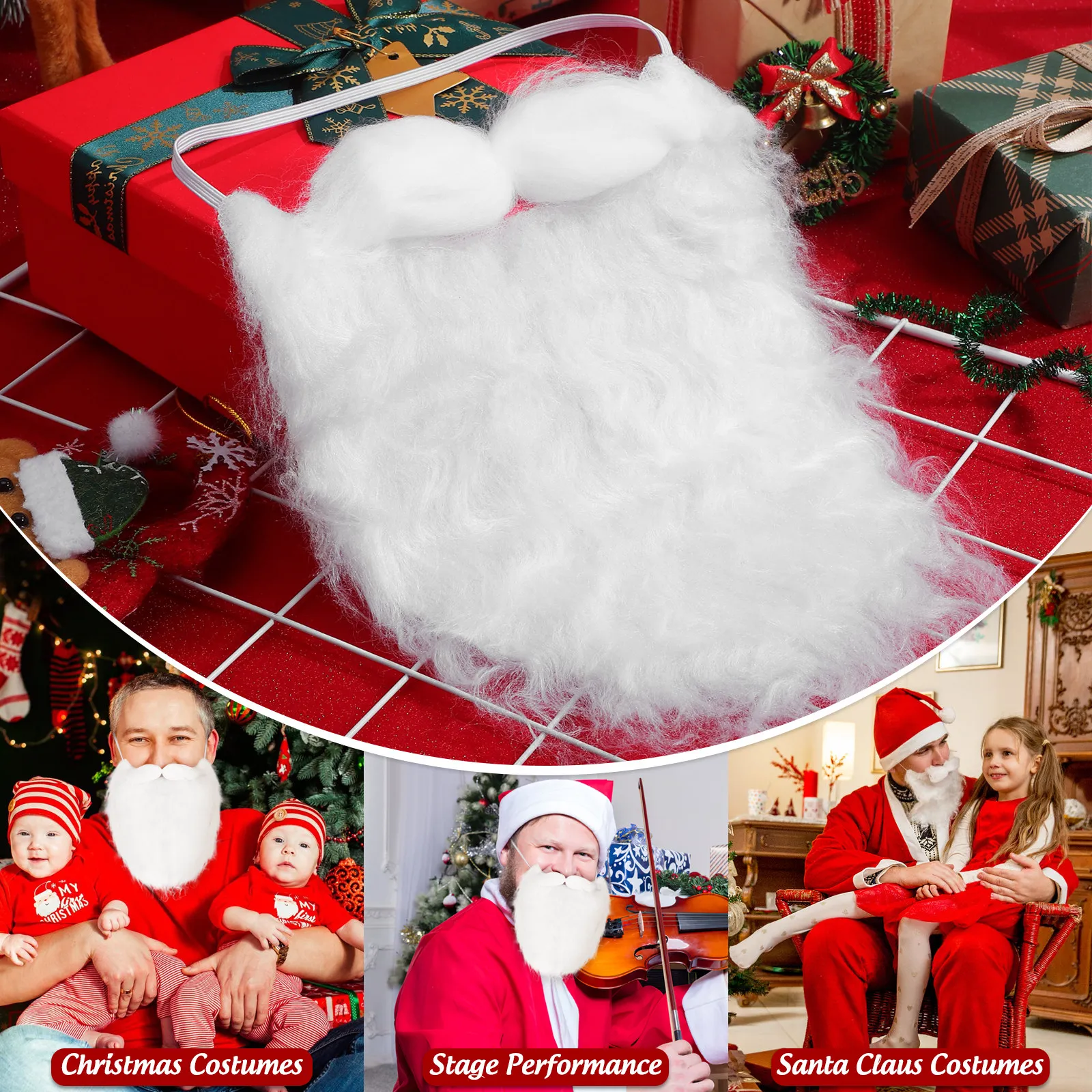 Kerstman Baard Krullend Wit voor Kerstfestival Kostuum Accessoire Mannen Kerstman Cosplay Baard Feestattribuut