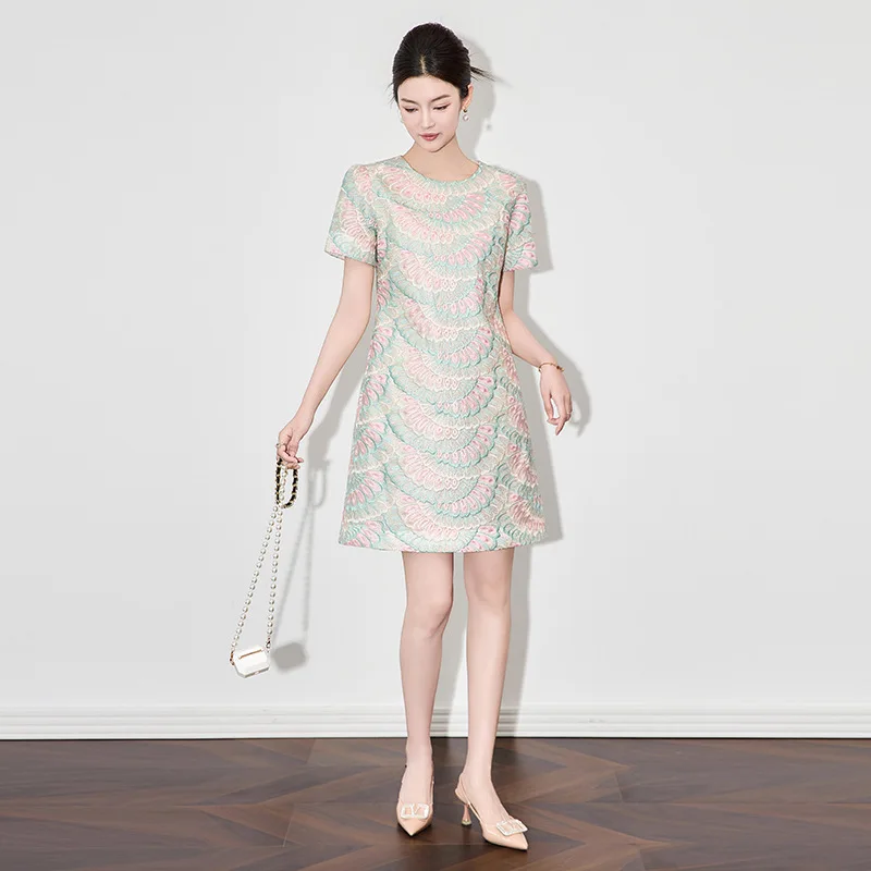 

2504601-Shenzhen Nanyou High Quality Fashion Heavy Industry Bird Organza Colored Embroidery Slimming Dress Women's Summe