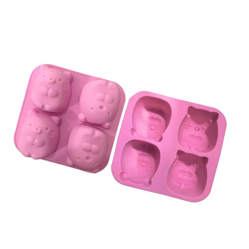 Wholesale 4-Linked Groundhog Silicone Cake Mold Handmade Cold Process Soap Mould Aromatherapy Rice Cake Molds 733