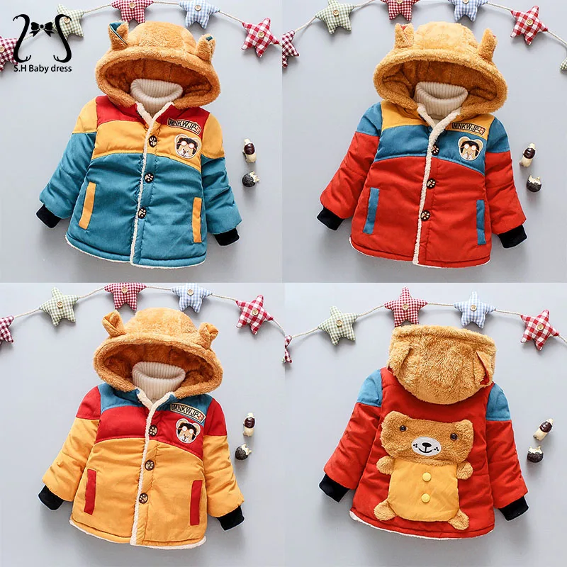 Baby Winter Cotton Coat Cartoon Bear Plus Velvet Thickened Children Jacket Overalls Warm Kids Clothes Toddler Boys Girls Costume