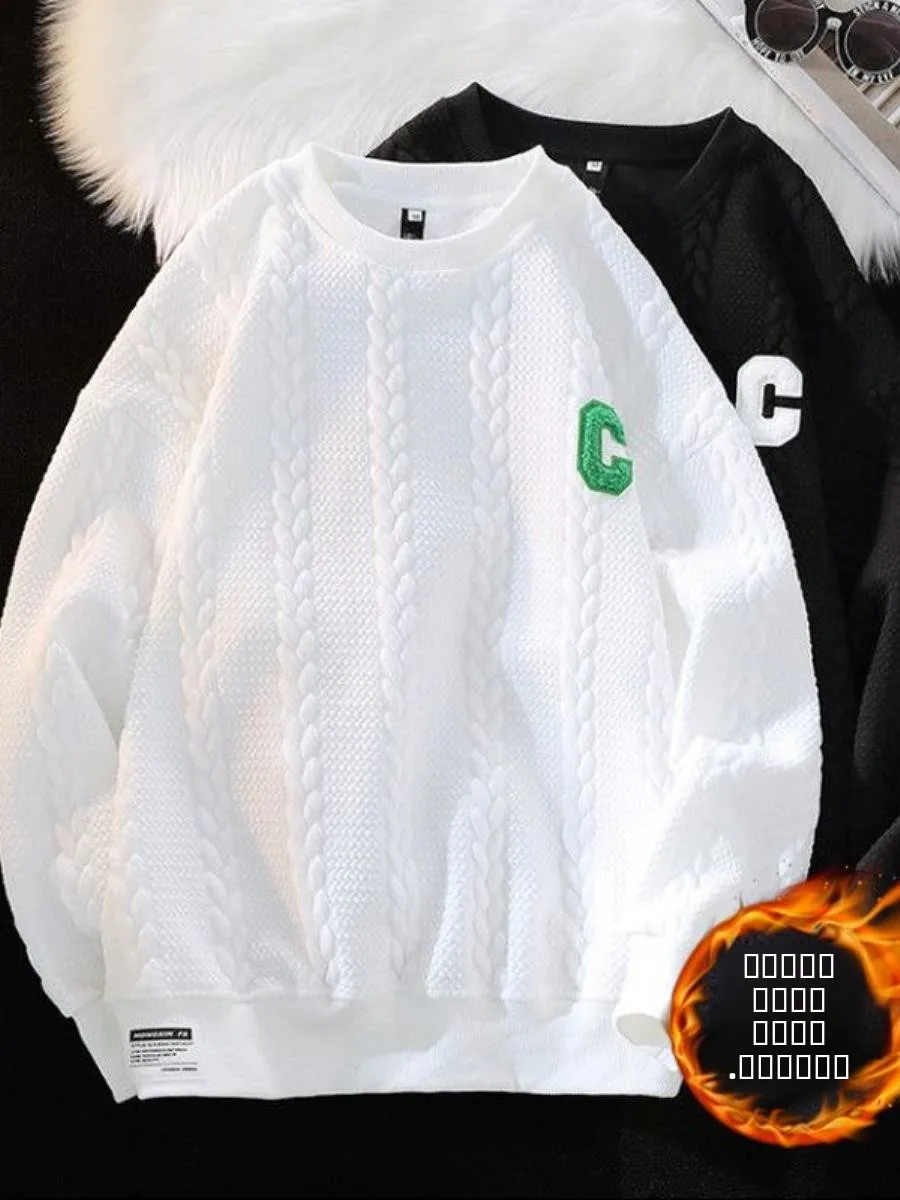 

Мужская утепленная свободная базовая футболка с круглым вырезом, белая, для ношения под одеждой, осень-зима, новая модная тенденция, молодежная.