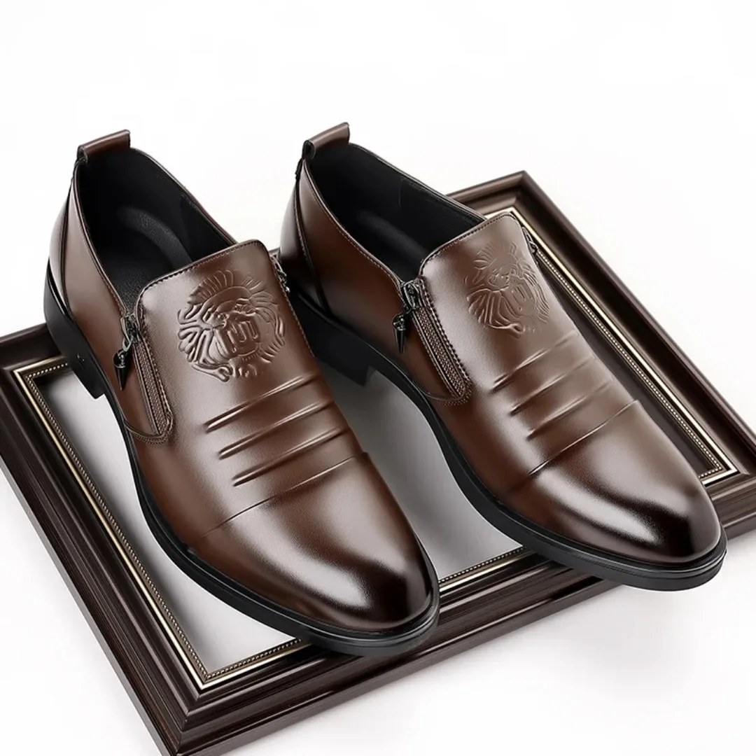 Herren-Freizeitschuhe aus Leder, modische Business-Oxford-Schuhe, spitze Lederschuhe mit Reißverschluss
