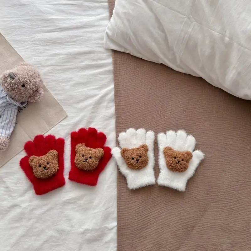 

Q22D Fleece Winter Gloves for Kids Bear Design Kids Mittens Versatile Warm Gloves Lightweight Perfect for Boys and Girls