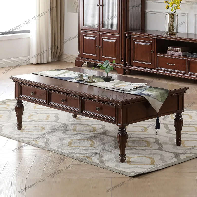 American all-solid wood coffee table, log rectangular three-pump living room furniture household walnut